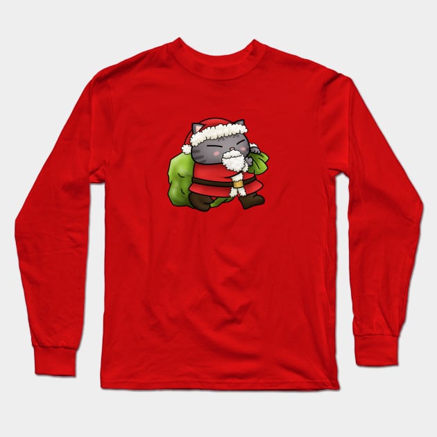 Christmas Santa Claus Cat Long Sleeve T-Shirt by Takeda_Art